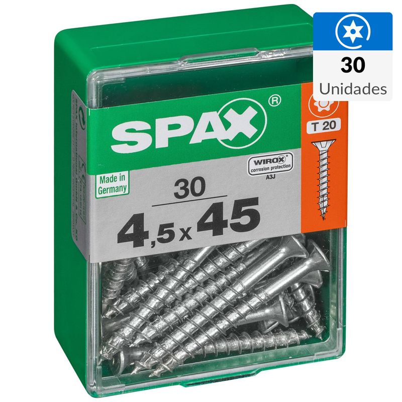 SPAX AMERICAN SCREW - Tornillo Spax Tirafondo Cabeza Plana Madera Aglomerada 45 mm 4.5 mm 30 unidad(es)