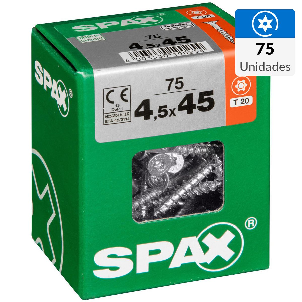 SPAX AMERICAN SCREW - Tornillo Spax Tirafondo Madera Aglomerada 45 mm 4.5 mm 75 unidad(es)
