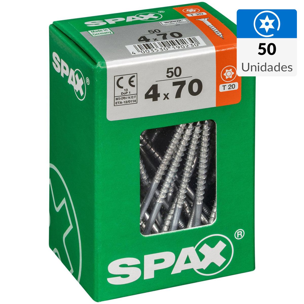 SPAX AMERICAN SCREW - Tornillo Spax Tirafondo Madera Aglomerada 70 mm 4 mm 50 unidad(es)