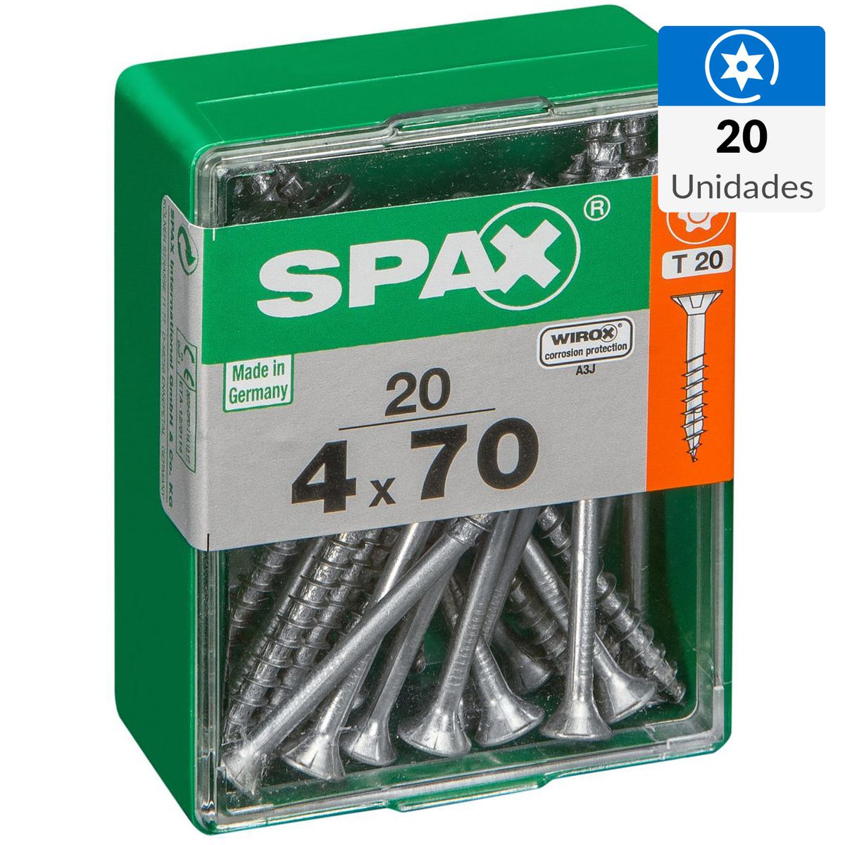 SPAX AMERICAN SCREW - Tornillo Spax Tirafondo Madera Aglomerada 70 mm 4 mm 20 unidad(es)