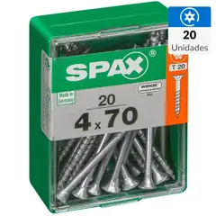 SPAX AMERICAN SCREW - Tornillo Spax Tirafondo Cabeza Plana Madera Aglomerada 70 mm 4 mm 20 Unidades