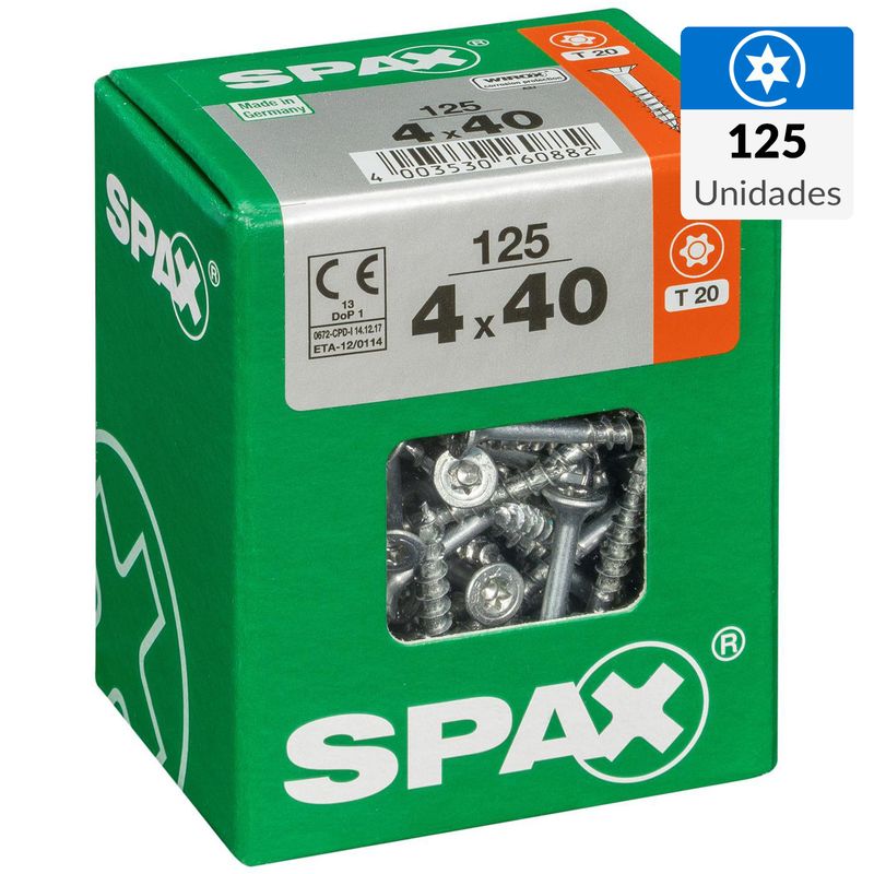 SPAX AMERICAN SCREW - Tornillo Spax Tirafondo Cabeza Plana Madera Aglomerada 40 mm 4 mm 125 Unidades