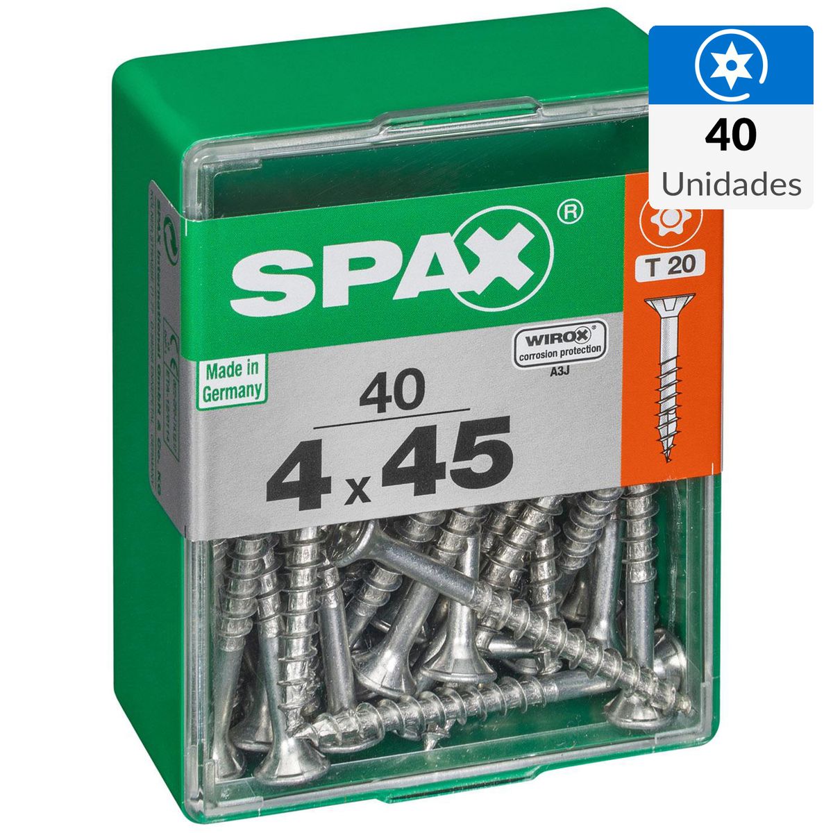 SPAX AMERICAN SCREW - Tornillo Spax Tirafondo Cabeza Plana Madera Aglomerada 45 mm 4 mm 40 unidad(es)