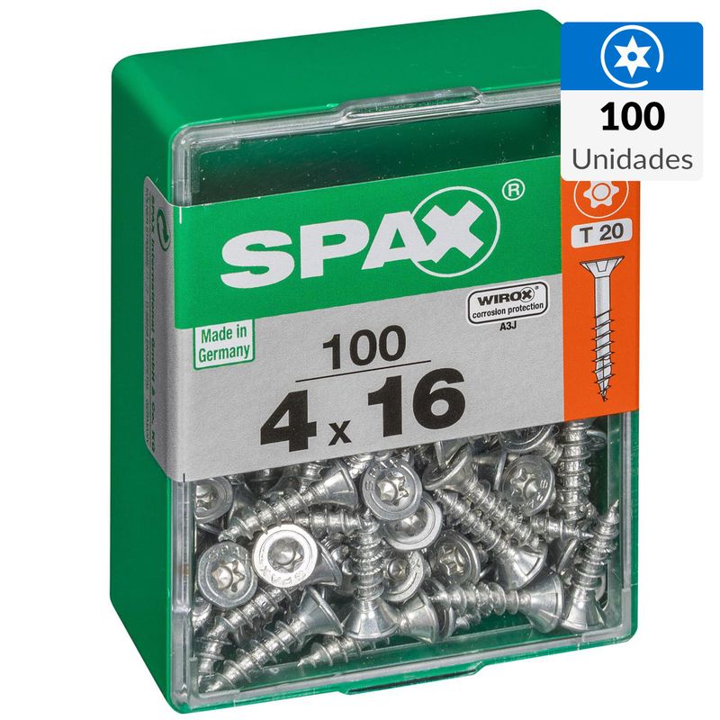 SPAX AMERICAN SCREW - Tornillo Spax Tirafondo Cabeza Plana Madera Aglomerada 16 mm 4 mm 100 unidad(es)