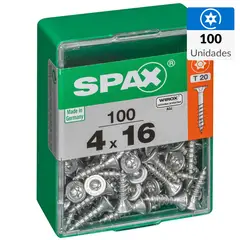 SPAX AMERICAN SCREW - Tornillo Spax Tirafondo Cabeza Plana Madera Aglomerada 16 mm 4 mm 100 Unidades