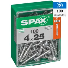 SPAX AMERICAN SCREW - Tornillo Spax Tirafondo Cabeza Plana Madera Aglomerada 25 mm 4 mm 100 Unidades
