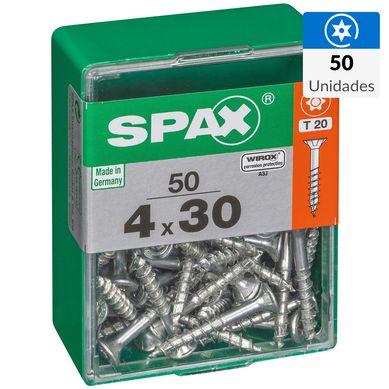 Tornillo Spax Tirafondo Cabeza Plana Madera Aglomerada 30 mm 4 mm 50 Unidades