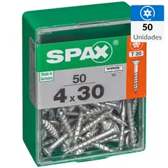 SPAX AMERICAN SCREW - Tornillo Spax Tirafondo Cabeza Plana Madera Aglomerada 30 mm 4 mm 50 Unidades