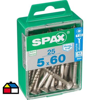 Tornillo spax cabeza plana torx inoxidable 5x60 25Pz