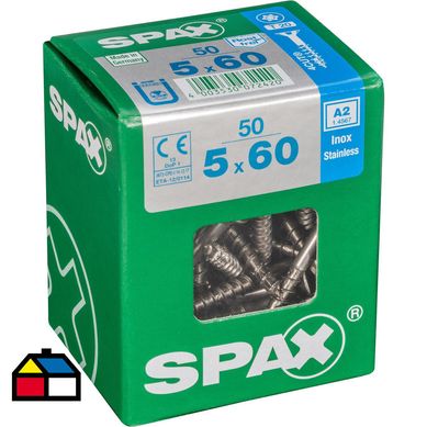 Tornillo spax cabeza plana torx inoxidable 5x60 50Pz