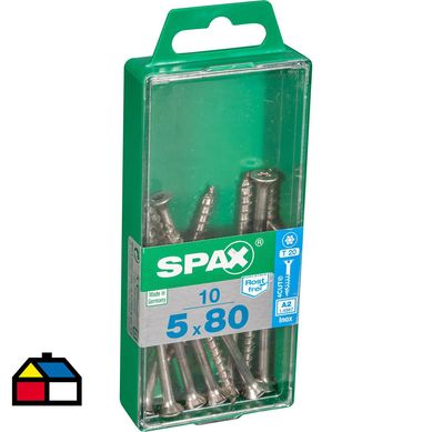 Tornillo spax cabeza plana torx inoxidable 5x80 10Pz