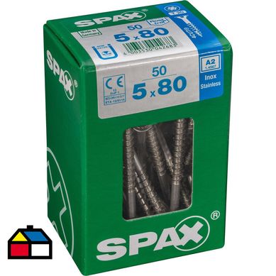 Tornillo spax cabeza plana torx inoxidable 5x80 50Pz