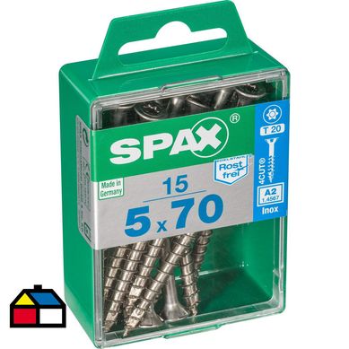 Tornillo spax cabeza plana torx inoxidable 5x70 15Pz