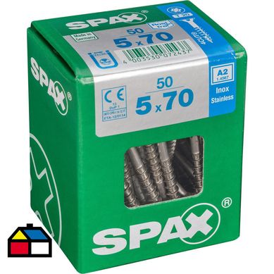 Tornillo spax cabeza plana torx inoxidable 5x70 50Pz