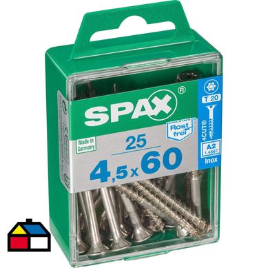 Tornillo spax cabeza plana torx inoxidable 4,5x60 25Pz