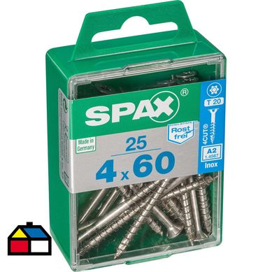 Tornillo spax cabeza plana torx inoxidable 4x60 25Pz