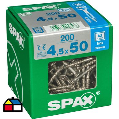Tornillo spax cabeza plana torx inoxidable 4,5x50 200Pz
