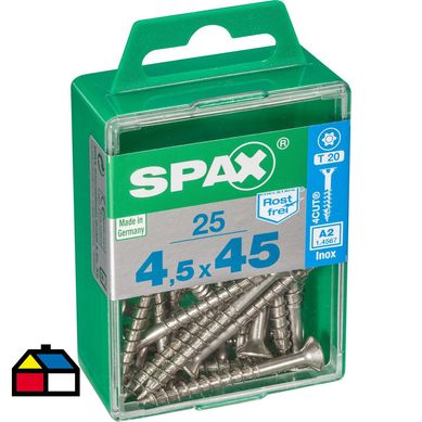 Tornillo spax cabeza plana torx inoxidable 4,5x45 25Pz