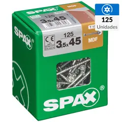SPAX AMERICAN SCREW - Tornillo Spax Tirafondo Cabeza Plana Madera Aglomerada 45 mm 3.5 mm 125 Unidades
