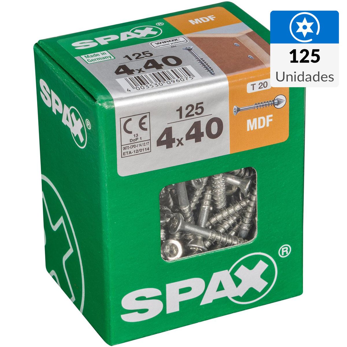 SPAX AMERICAN SCREW - Tornillo Spax Tirafondo Madera Aglomerada 40 mm 4 mm 125 unidad(es)