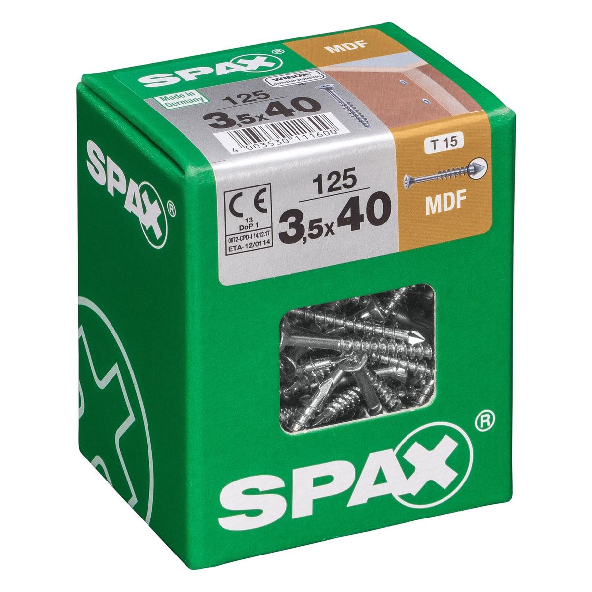 SPAX AMERICAN SCREW - Tornillo Spax Tirafondo Madera Aglomerada 40 mm 3.5 mm 125 unidad(es)