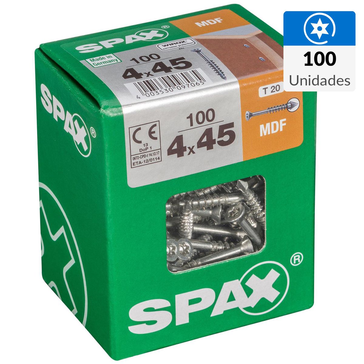 SPAX AMERICAN SCREW - Tornillo Spax Tirafondo Madera Aglomerada 45 mm 4 mm 100 unidad(es)