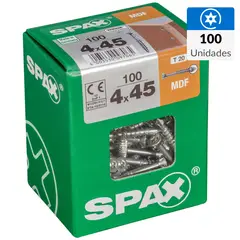 SPAX AMERICAN SCREW - Tornillo Spax Tirafondo Cabeza Plana Madera Aglomerada 45 mm 4 mm 100 Unidades