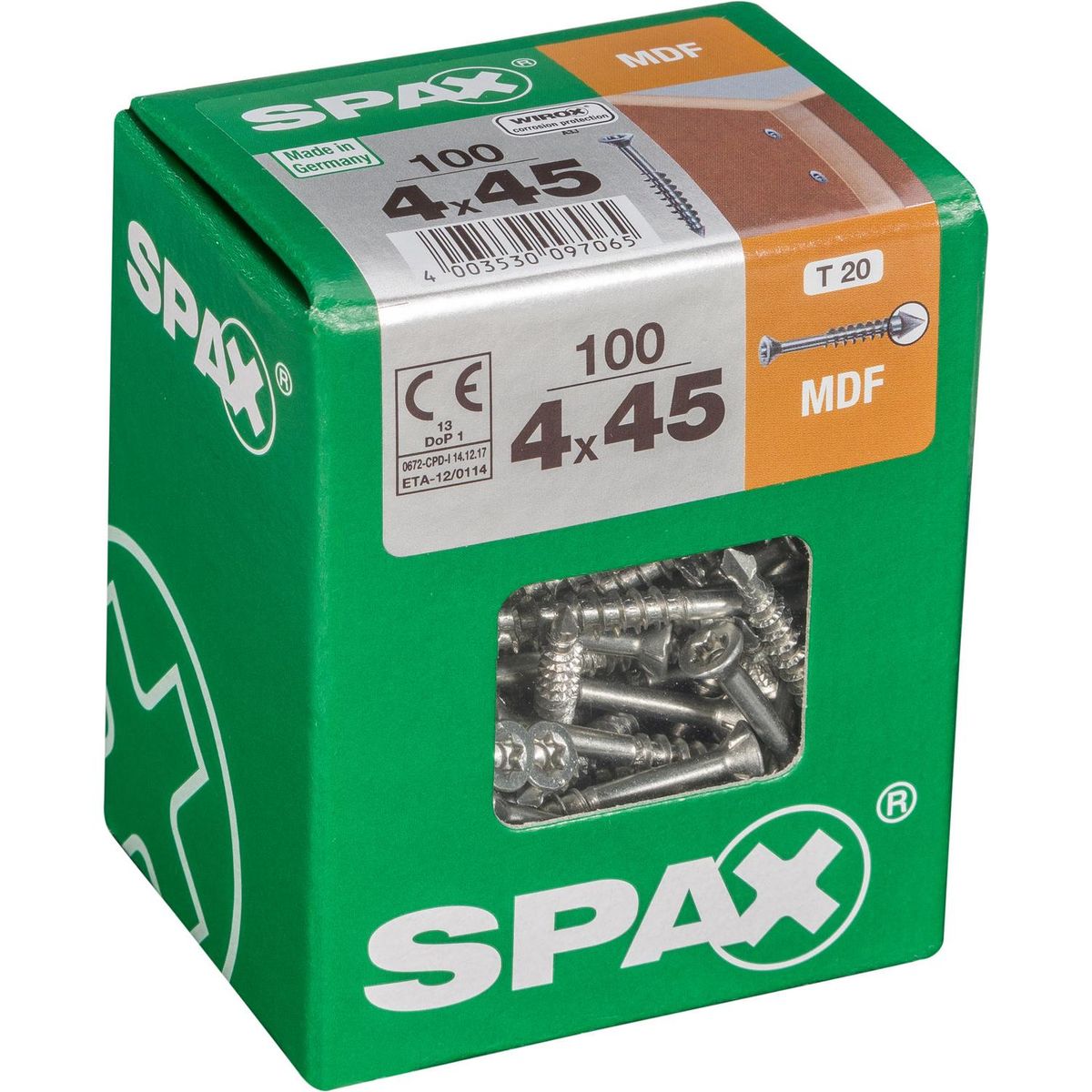 SPAX AMERICAN SCREW - Tornillo Spax Tirafondo Madera Aglomerada 45 mm 4 mm 100 unidad(es)