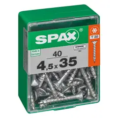 SPAX AMERICAN SCREW - Tornillo Spax Tirafondo Cabeza Plana Madera Aglomerada 35 mm 4.5 mm 40 Unidades