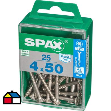 Tornillo spax cabeza plana torx inoxidable 4x50 25Pz
