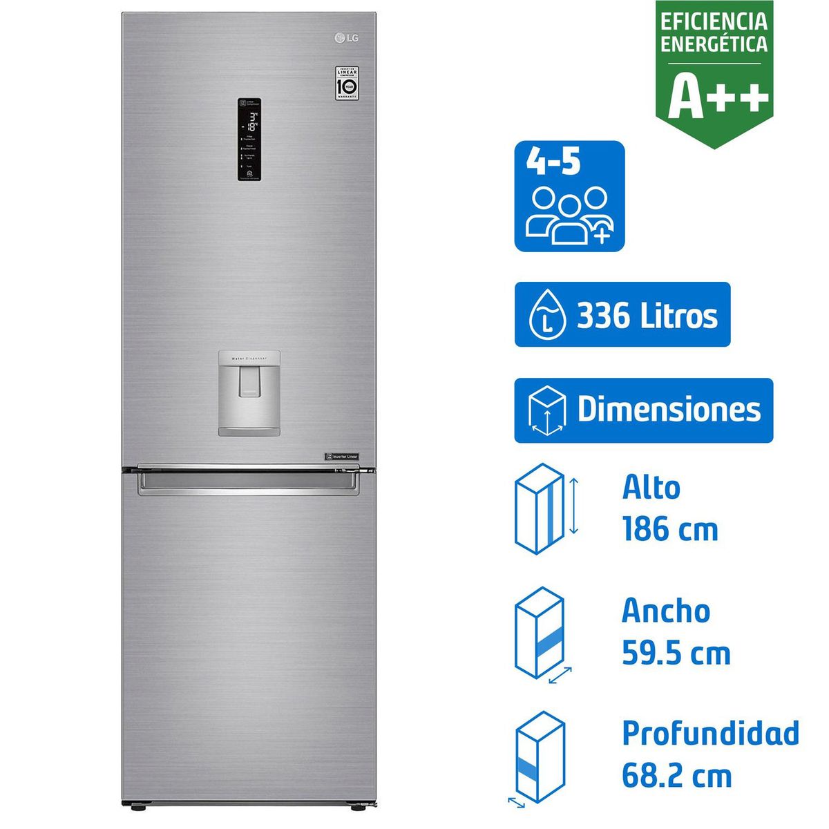 LG - Refrigerador Bottom Freezer No Frost 336 Litros Platinum Silver GB37SPP