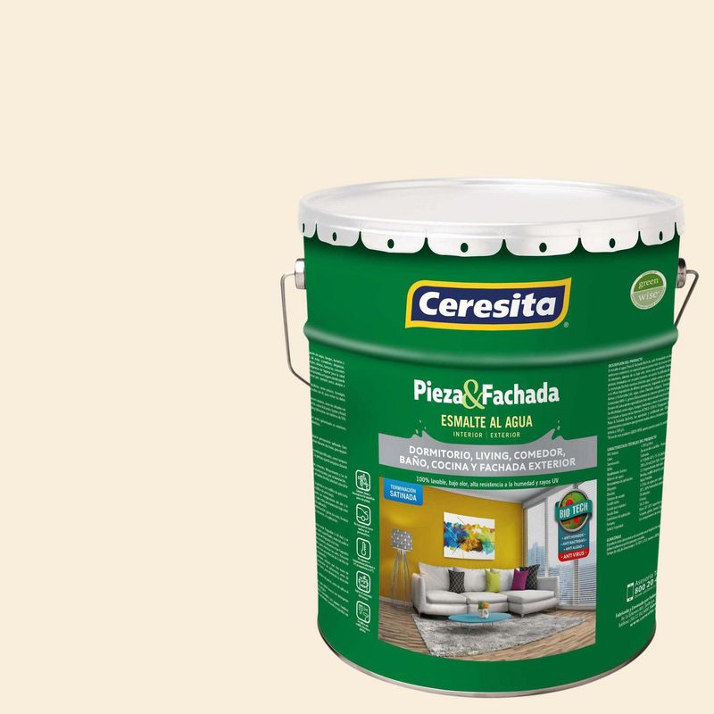 CERESITA - Esmalte al Agua Pieza y Fachada Satinado 5 galón(es) Blanco Ivory Turret