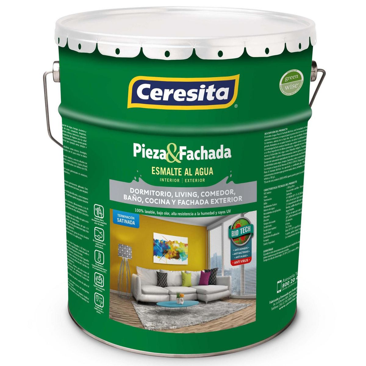 CERESITA - Esmalte al Agua Pieza y Fachada Satinado 5 galón(es) Blanco Ivory Turret