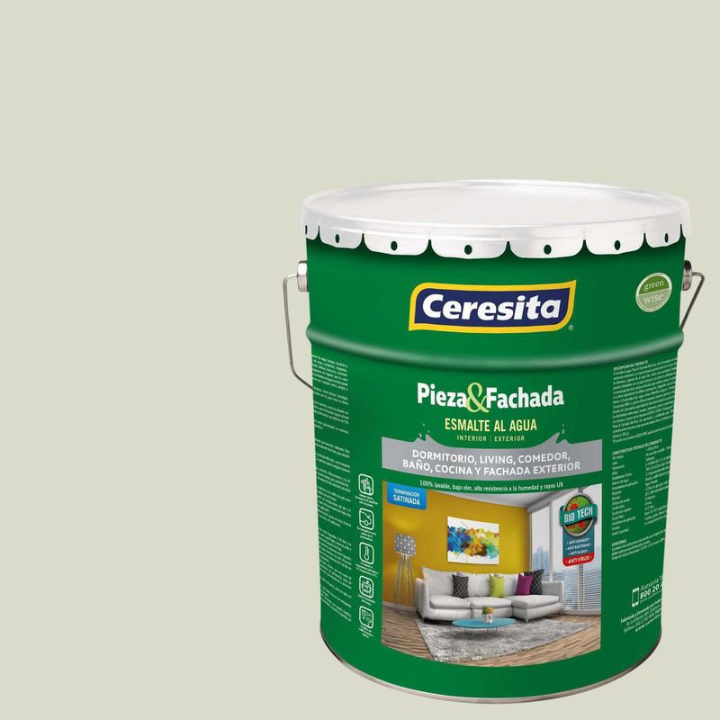 CERESITA - Esmalte al Agua Pieza y Fachada Satinado 5 galón(es) Gris Pristine Linen