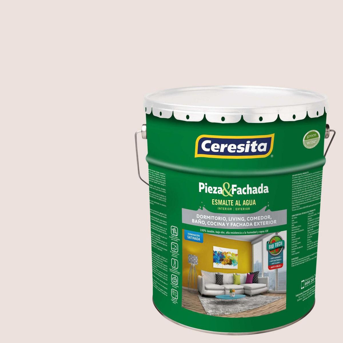 CERESITA - Esmalte al Agua Pieza y Fachada Satinado 5 galón(es) Rosado White Filigree