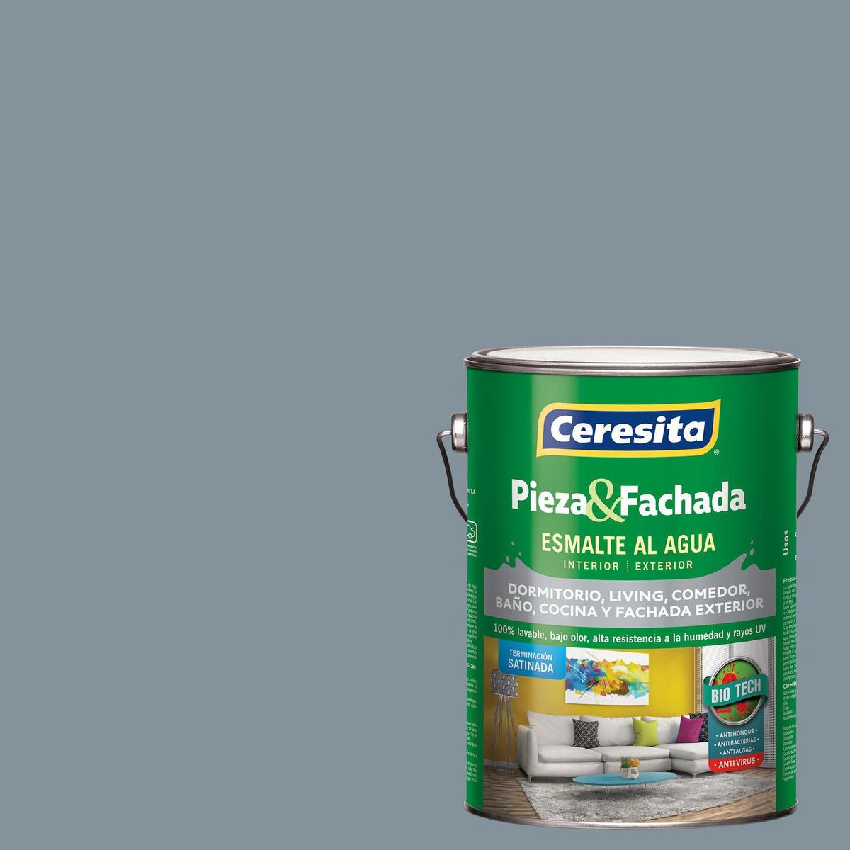 CERESITA - Esmalte al Agua Pieza y Fachada Satinado 1 galón(es) Gris Madison Grey