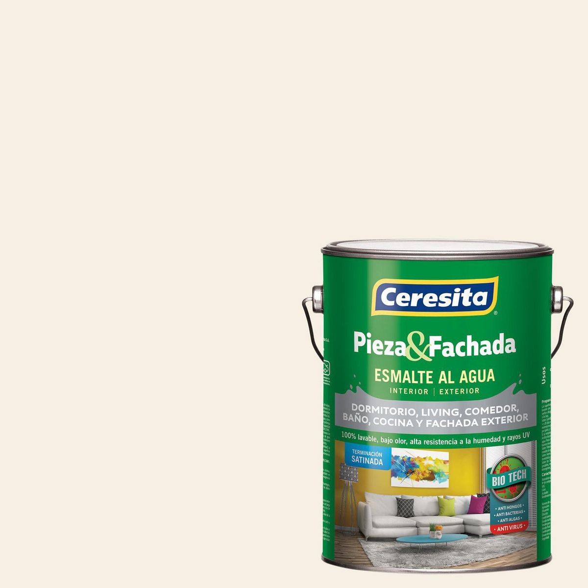CERESITA - Esmalte al Agua Pieza y Fachada Satinado 1 galón(es) Beige Blanco Inglés