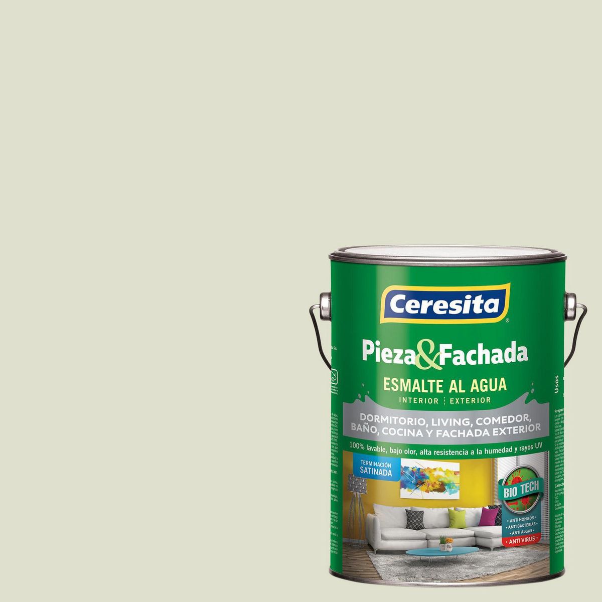 CERESITA - Esmalte al Agua Pieza y Fachada Satinado 1 galón(es) Gris Papier Blanc