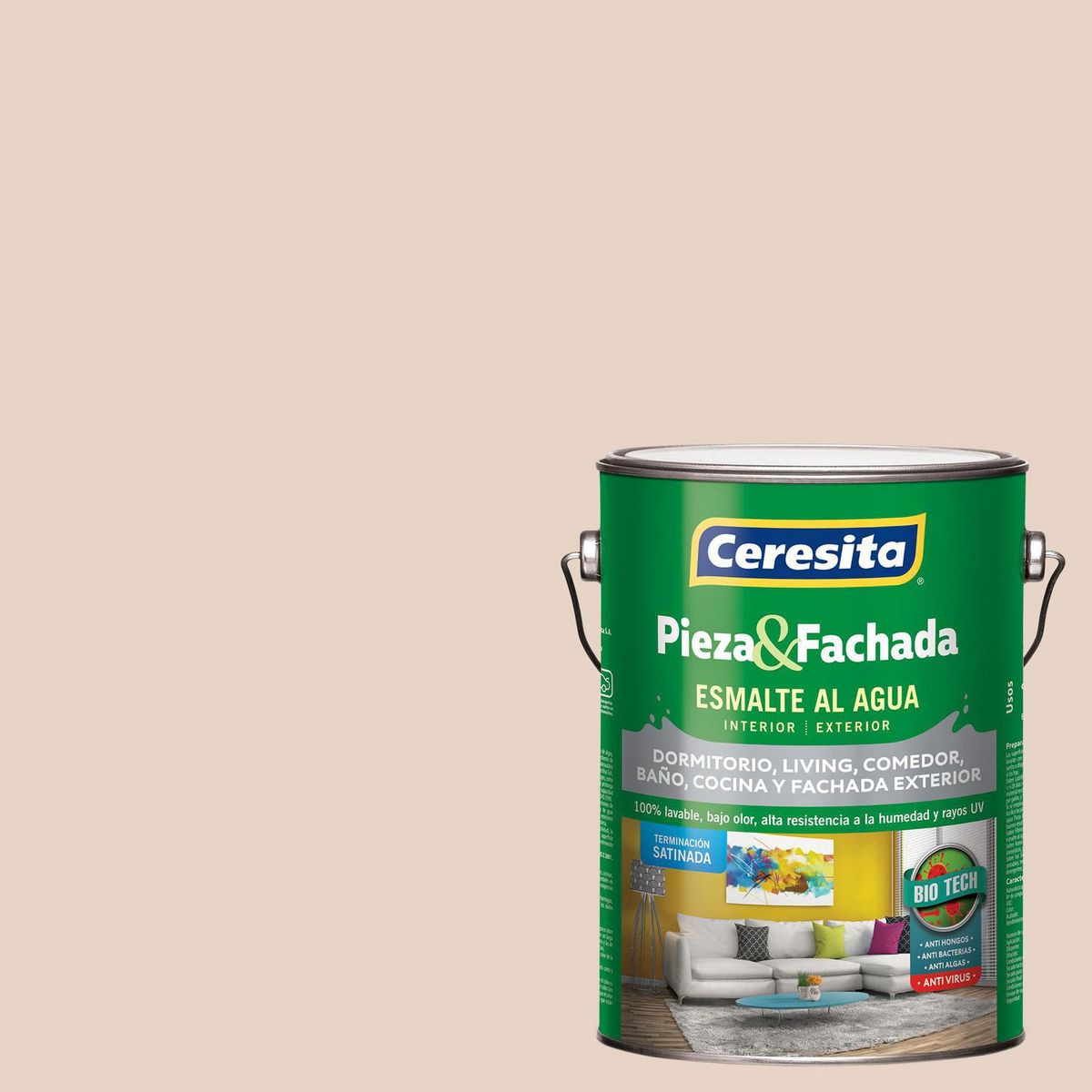 CERESITA - Esmalte al Agua Pieza y Fachada Satinado 1 galón(es) Rosado Soft Sesame