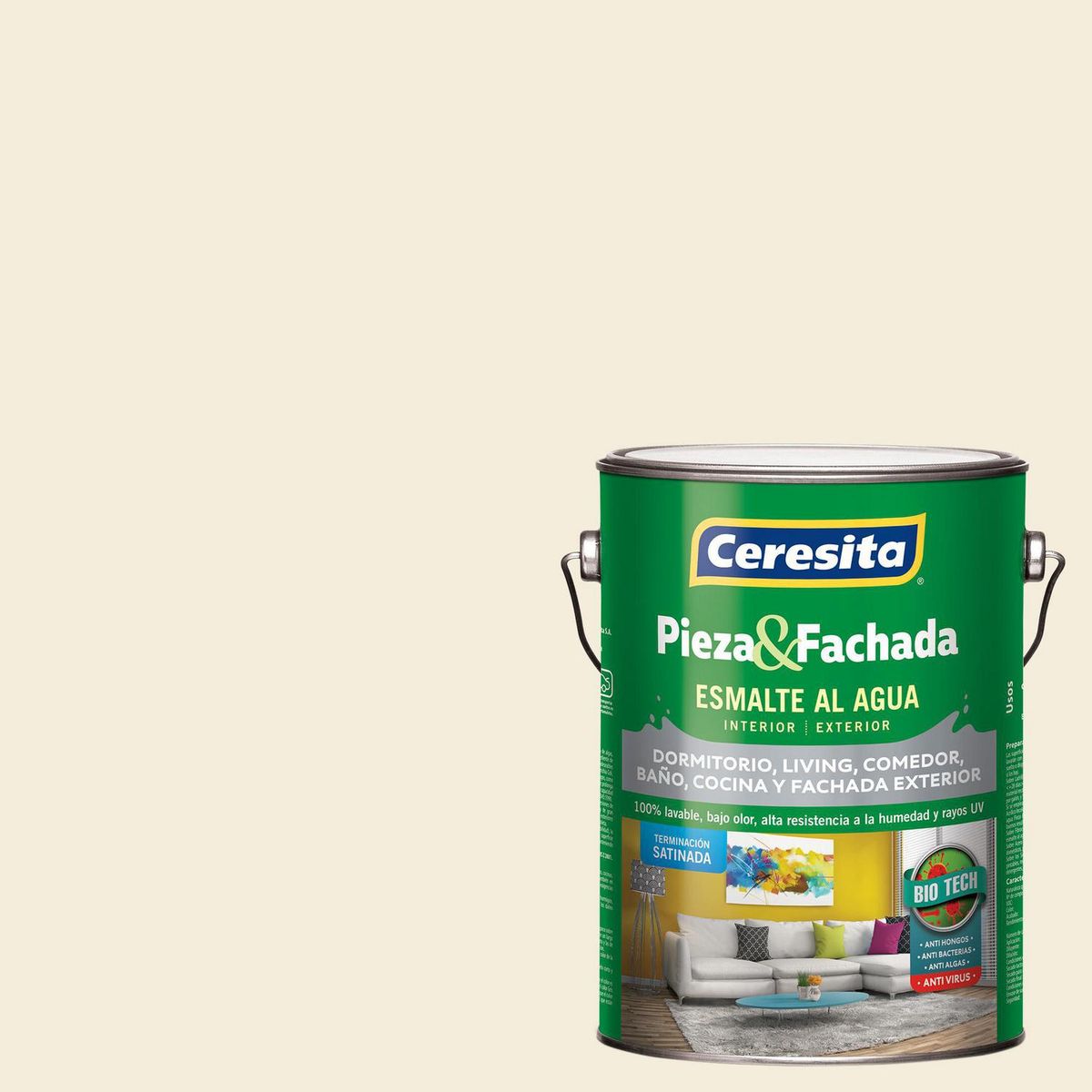 CERESITA - Esmalte al Agua Pieza y Fachada Satinado 1 galón(es) Blanco Egg White
