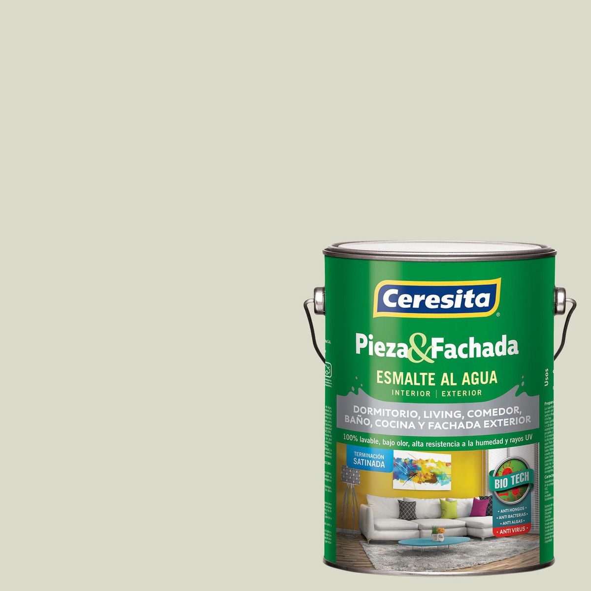 CERESITA - Esmalte al Agua Pieza y Fachada Satinado 1 galón(es) Gris Pristine Linen