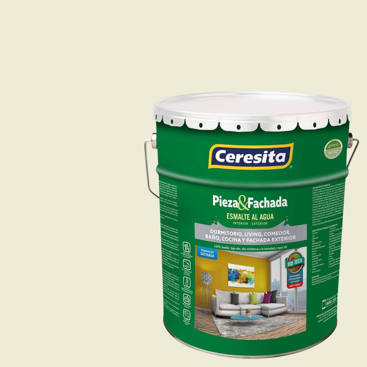 CERESITA - Esmalte al Agua Pieza y Fachada Satinado 5 galón(es) Blanco Hueso