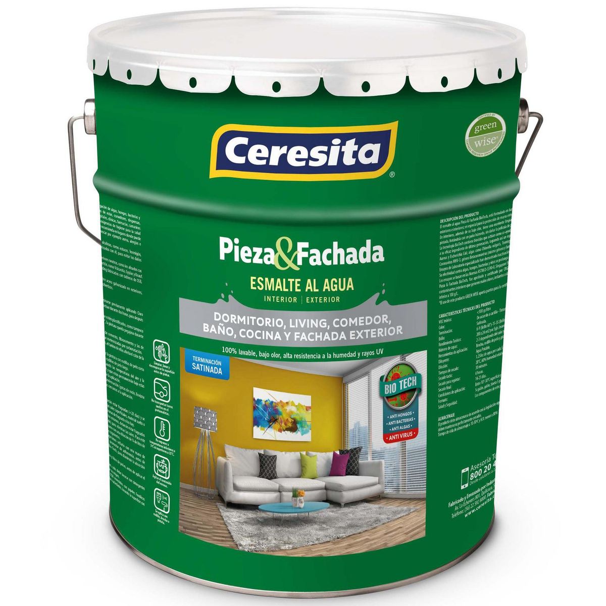 CERESITA - Esmalte al Agua Pieza y Fachada Satinado 5 galón(es) Blanco Hueso