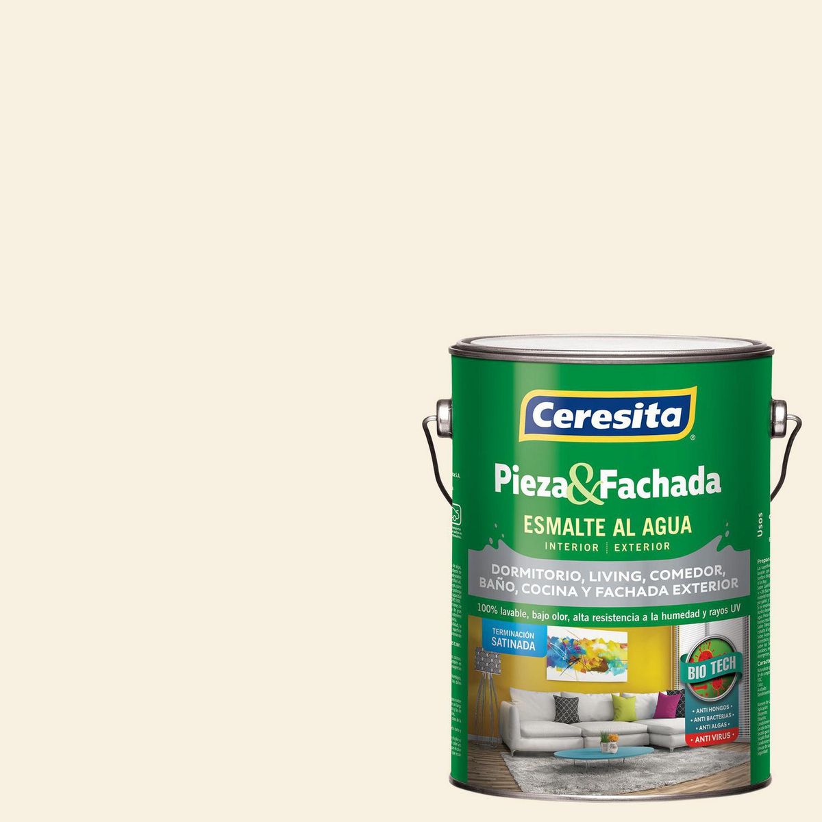 CERESITA - Esmalte al Agua Pieza y Fachada Satinado 1 galón(es) Blanco Sensitive White