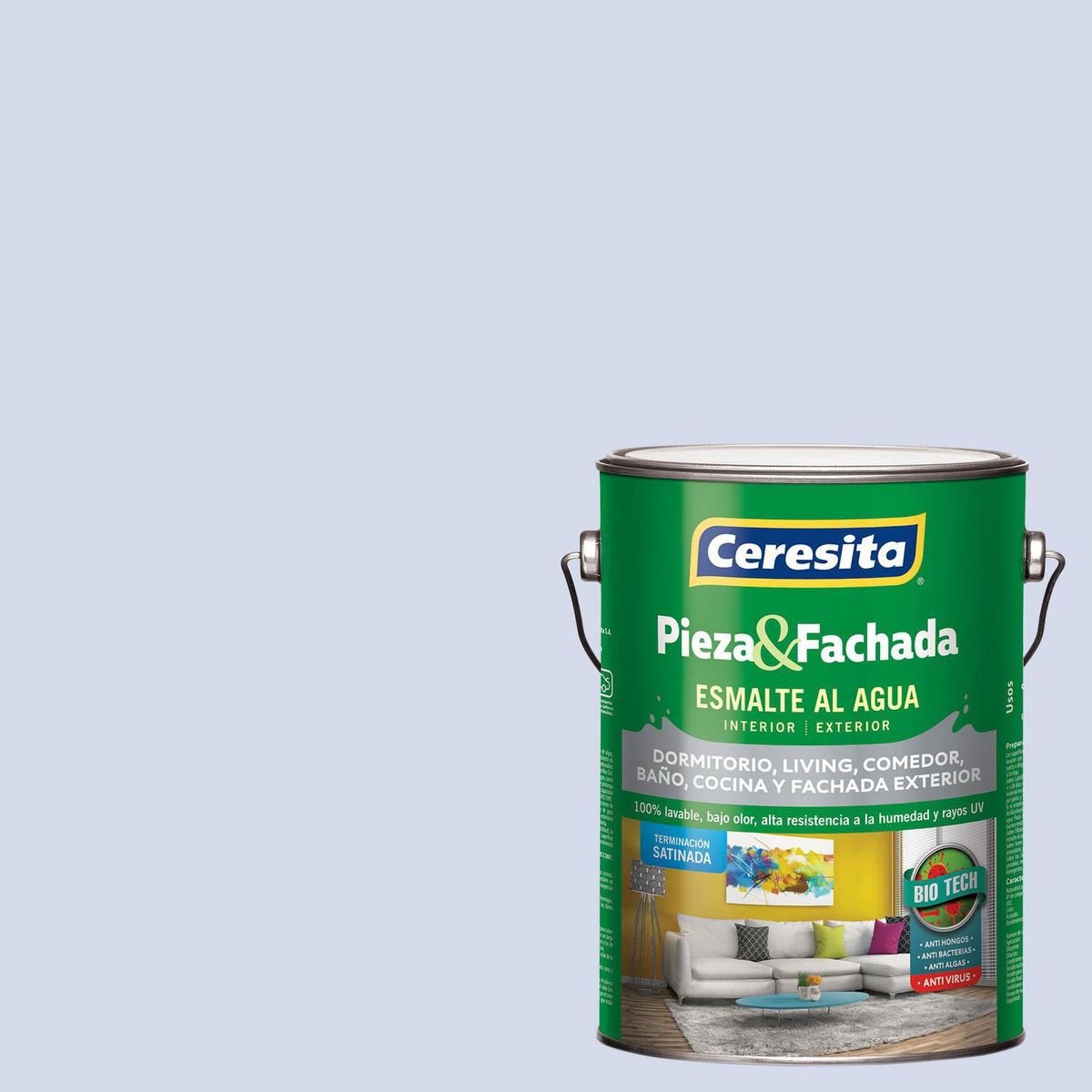 CERESITA - Esmalte al Agua Pieza y Fachada Satinado 1 galón(es) Gris Pastel Periwinkle
