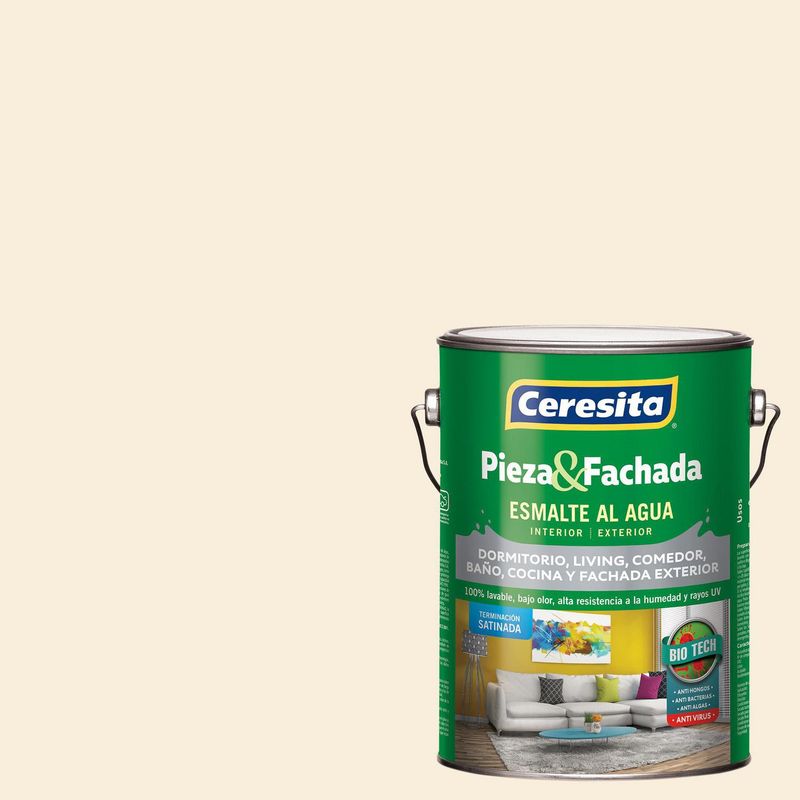 CERESITA - Esmalte al Agua Pieza y Fachada Satinado 1 galón(es) Blanco Ivory Turret