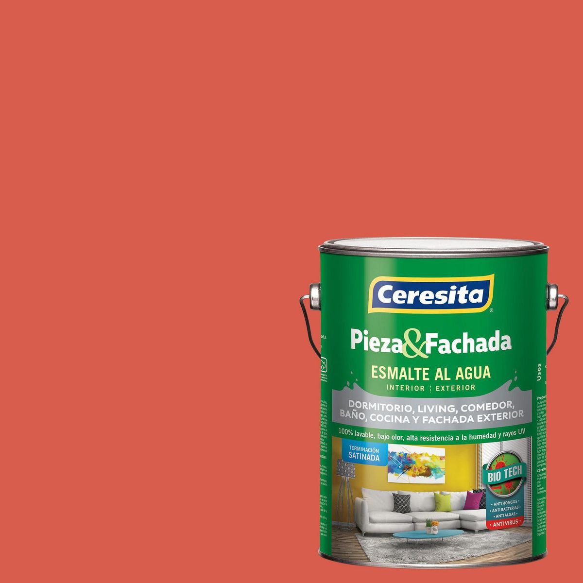 CERESITA - Esmalte al Agua Pieza y Fachada Satinado 1 galón(es) Naranjo Fired Orange