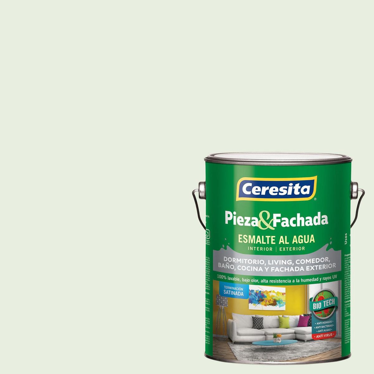 CERESITA - Esmalte al Agua Pieza y Fachada Satinado 1 galón(es) Blanco Mint Essence