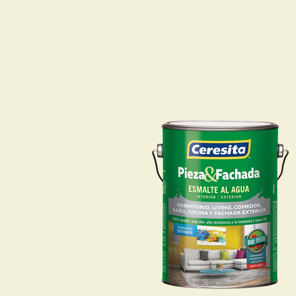 CERESITA - Esmalte al Agua Pieza y Fachada Satinado 1 galón(es) Blanco Angel Cloud