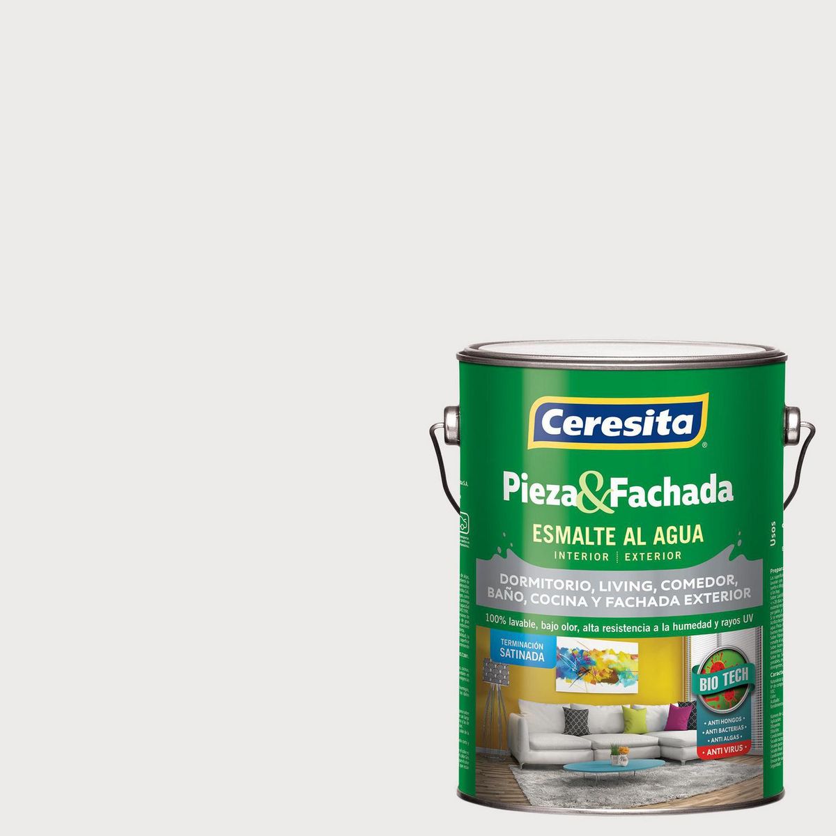 CERESITA - Esmalte al Agua Pieza y Fachada Satinado 1 galón(es) Blanco Solo White